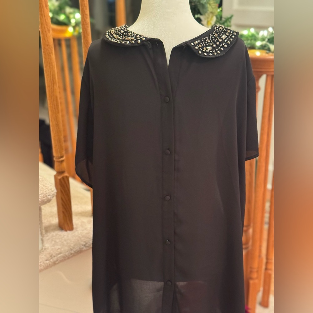 Torrid Black Blouse with Embellished Collar - Picture 2 of 5